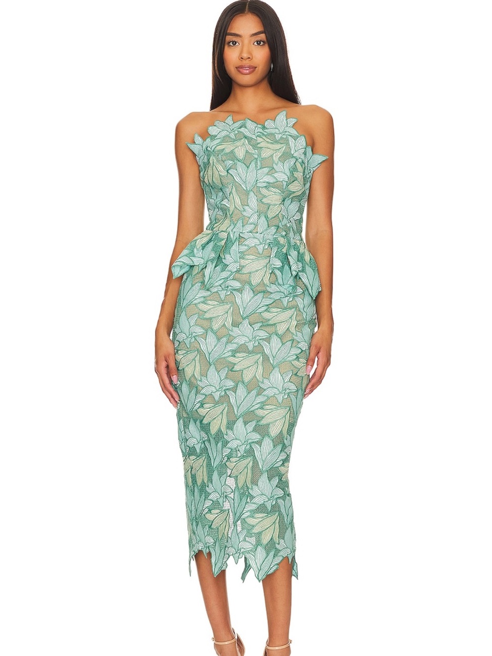 Elliatt Strapless Leaf-Appliqué Sheath Dress in Mint